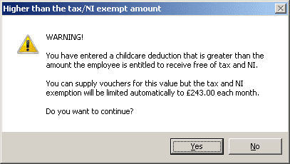 Childcare vouchers value exemption warning
