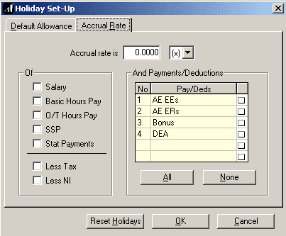 Holiday Accrual Set up