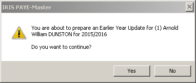 you are about to prepare an earlier year update for do you want to continue