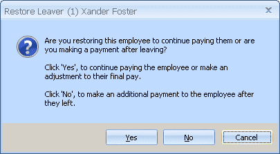 are you restoring this employee to continue paying them or are you making a payment after leaving