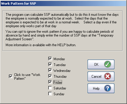 GP Payroll Work pattern for SSP