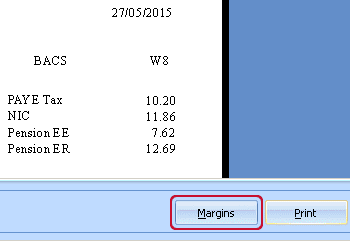 location of margins button when viewing a report preview