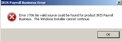 error 1706 no valid source could be found for product the windows installer cannot continue