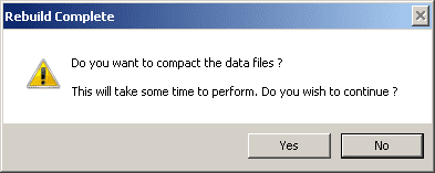 rebuild complete do you want to compact the data files this will take some time to perform do you wish to continue