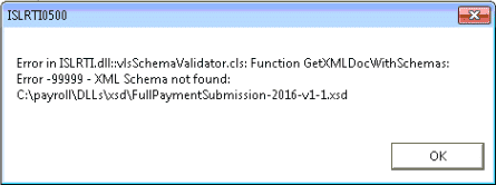 Error in ISLRTI schema validator function get XML Doc with Schemas Error 9999 XML Schema not found XSD