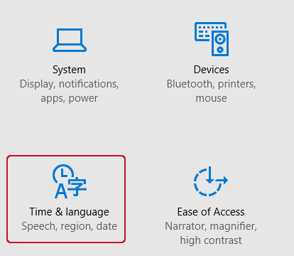 Windows 10 Time and language