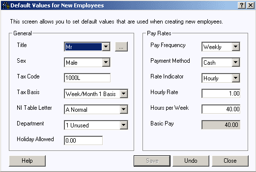 Default values for new employees