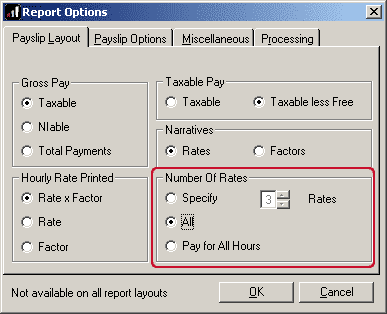 report options payslips options