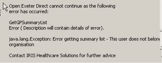getgpsummarylist java.lang.exception error getting summary list this user does not belong to this organisation