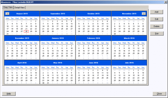 Employee Absence calendar