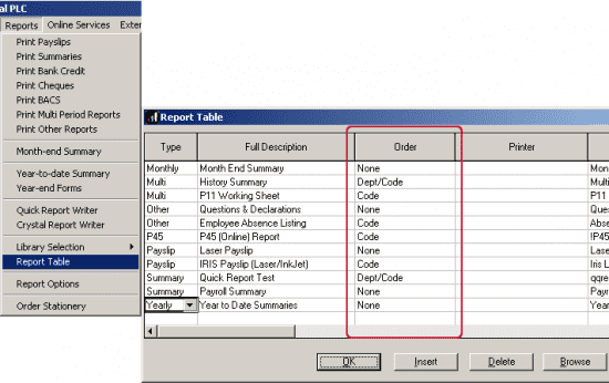 setting the sort order of reports from the report table