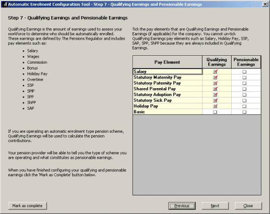 resizedimage550437 Mul AECnf 8 | AE Config Tool - Step 7 - Define the pay elements for Qualifying and Pensionable Earnings