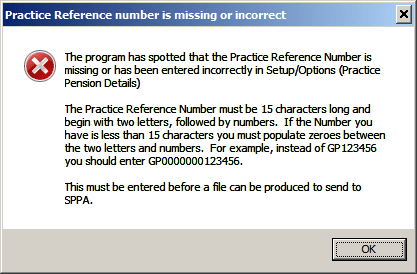 Practice Reference number is missing or incorrect