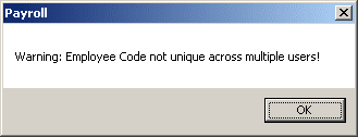 Warning Employee Code not unique across multiple users users!