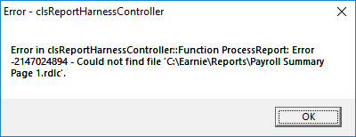 Error in clsReportHarnessController function process report error 2147024894 could not find file rdlc