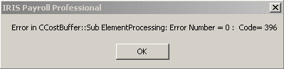 Error in C Cost Buffer CCostBuffer Sub ElementProcessing Element Processing Number 0 zero code