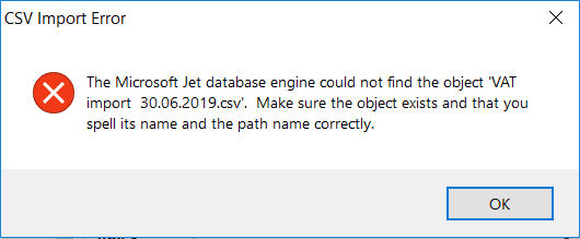 Jet | PTP VF - CSV Import Error The Microsoft Jet database engine could not find the object