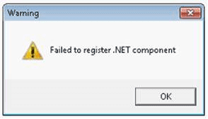 Warning failed to register .NET component