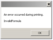 an error occurred during printing invalidformula