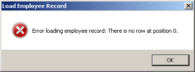 Error loading employee record there is no row at position 0