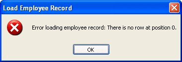 Error loading employee record there is no row at position 0