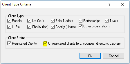 unregistered clients | Client's not appearing in a datamine search