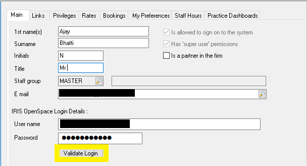 validate | IAS-8120: Staff member has no OpenSpace credentials specified in system maintenance