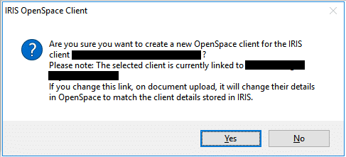 iris openspace client | Creating a new client from IRIS shows a message about linking to the wrong client