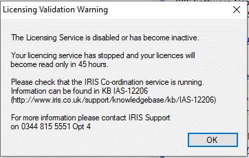 licensing service is disabled | IAS-12163: The licensing service is disabled or has become inactive