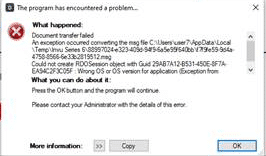 document transfer failed | Error message when filing emails to DOCS