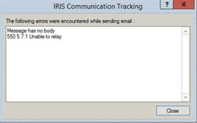 Unable to relay | Error when e-mailing from communications - 550 5.7.1 Unable to relay