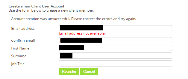 email not available | OS-109 : When adding a client in OpenSpace, a message appears about being in use by the practice or Email address not available