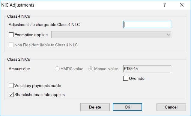 NIC Adjustment | ShareFisherman NIC Class 2 calculation input figure different to Tax computation and SA110