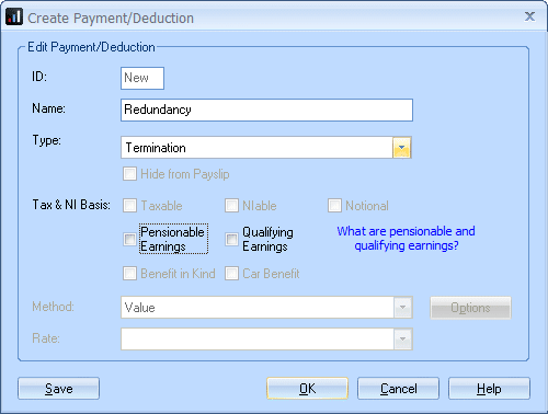 configuring a pay element for new termination payment