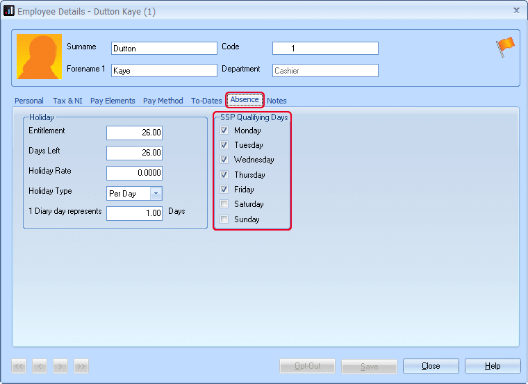 SSP Qualifying days in the employee details