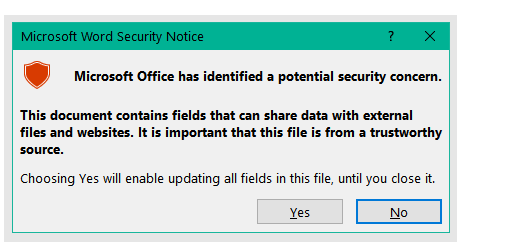 Ms Office Error | Microsoft Office has identified a Potential Security Concern