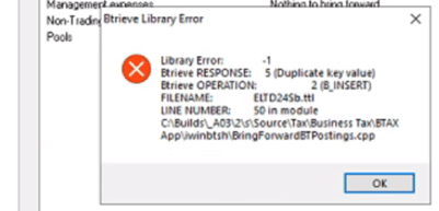 image 13 | Business/Personal Tax: Edit Losses - 'No Postings Found' or btrieve library error -1 warning