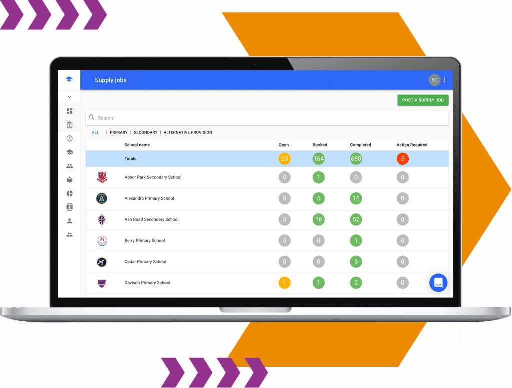 Supply Teacher Booking System Dashboard - Teacher Booker