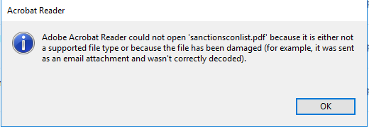 image 2 | AML- Adobe Acrobat Error when opening Sanctions List PDF Files