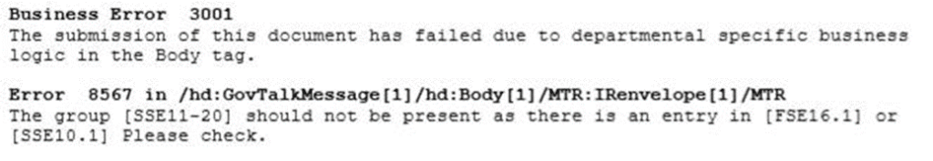 image 13 | Personal Tax: Allowable Business Expenses-group [SSE11-20] should not be present as there is an entry in [FSE16.1] or [SSE11-20] and 3001 8567