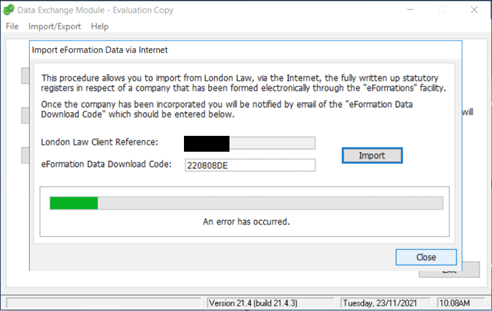 Capture 3 | PCSR - Problems importing a company formed by London Law