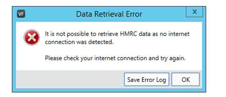 image 1 | IRIS Home Menu / PT and VAT Filer: Not possible to retrieve HMRC data- no internet connection was detected