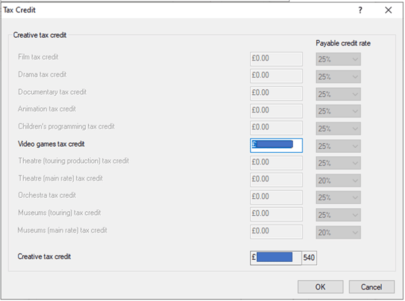 image 9 | Business Tax- Cannot edit values in Creative Expenditure 665 or Creative tax credit 540