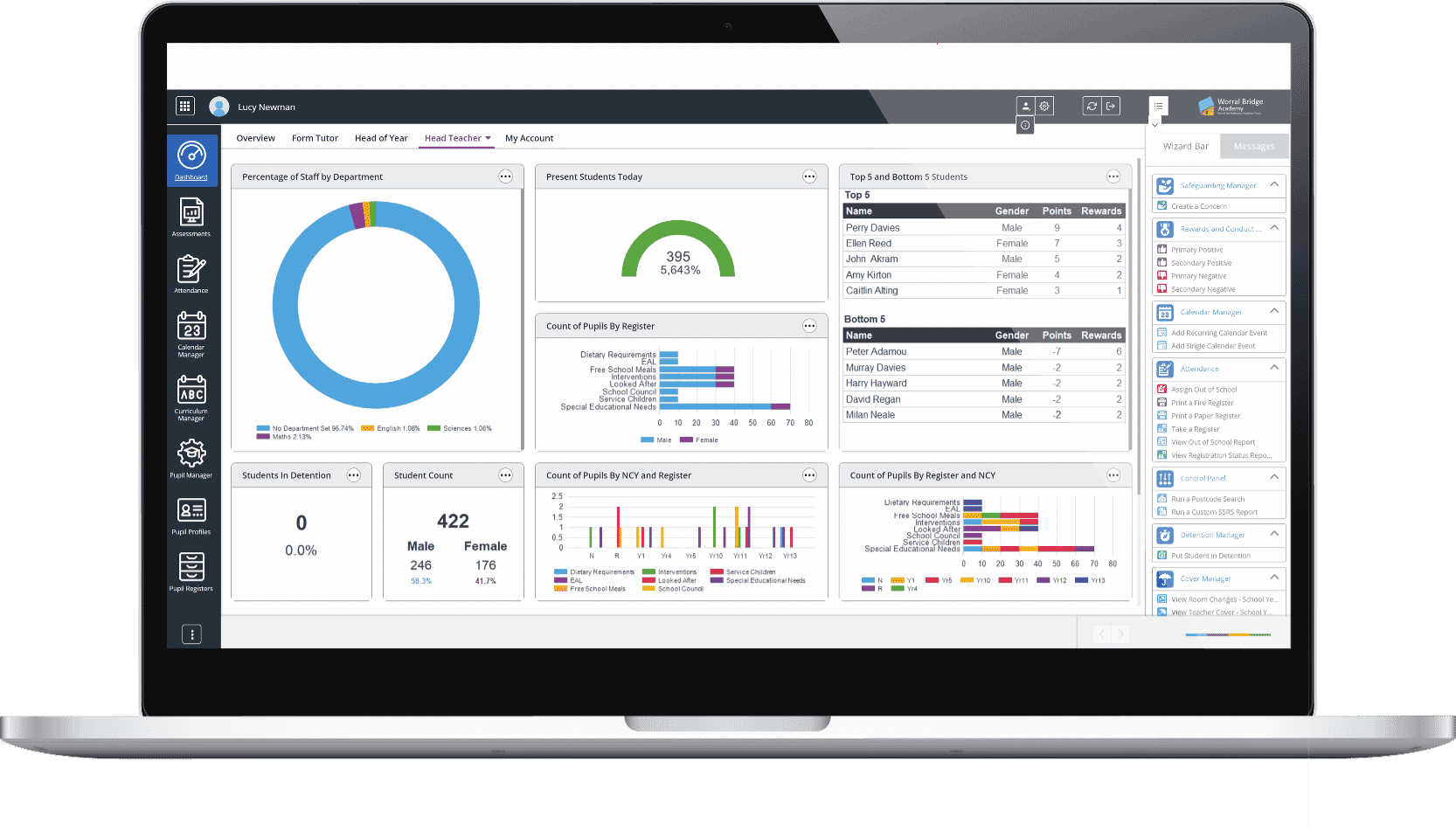 Screenshot of the IRIS Ed:gen cloud-based school MIS software dashboard