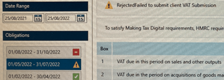 image 46 | VAT Filer- Yellow Triangle for a Period. Rejected/Failed to submit