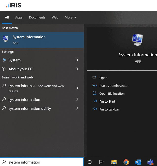 System Information from the Start Menu