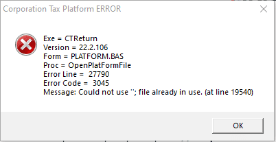 Capture 4 | PTP TP/CT - Error 3045 Could not use ''; file already in use