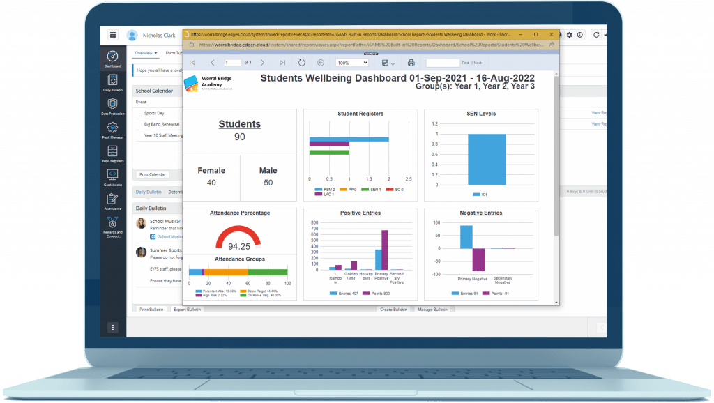 MIS Wellbeing Feature - in software image - IRIS Ed:gen for Admin and Support Staff