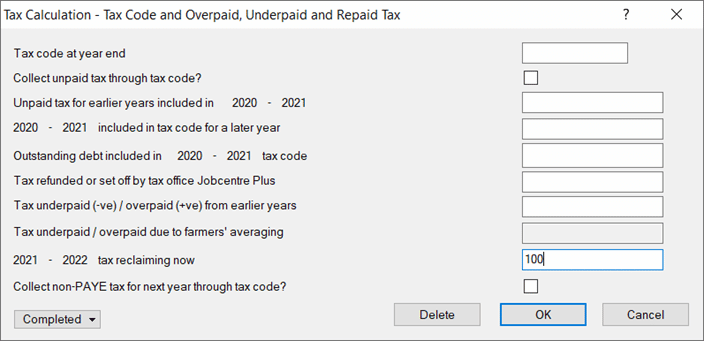 image 3 | Personal Tax- 3001 6215 Entry in CAL16, Box AIL3 must also be completed