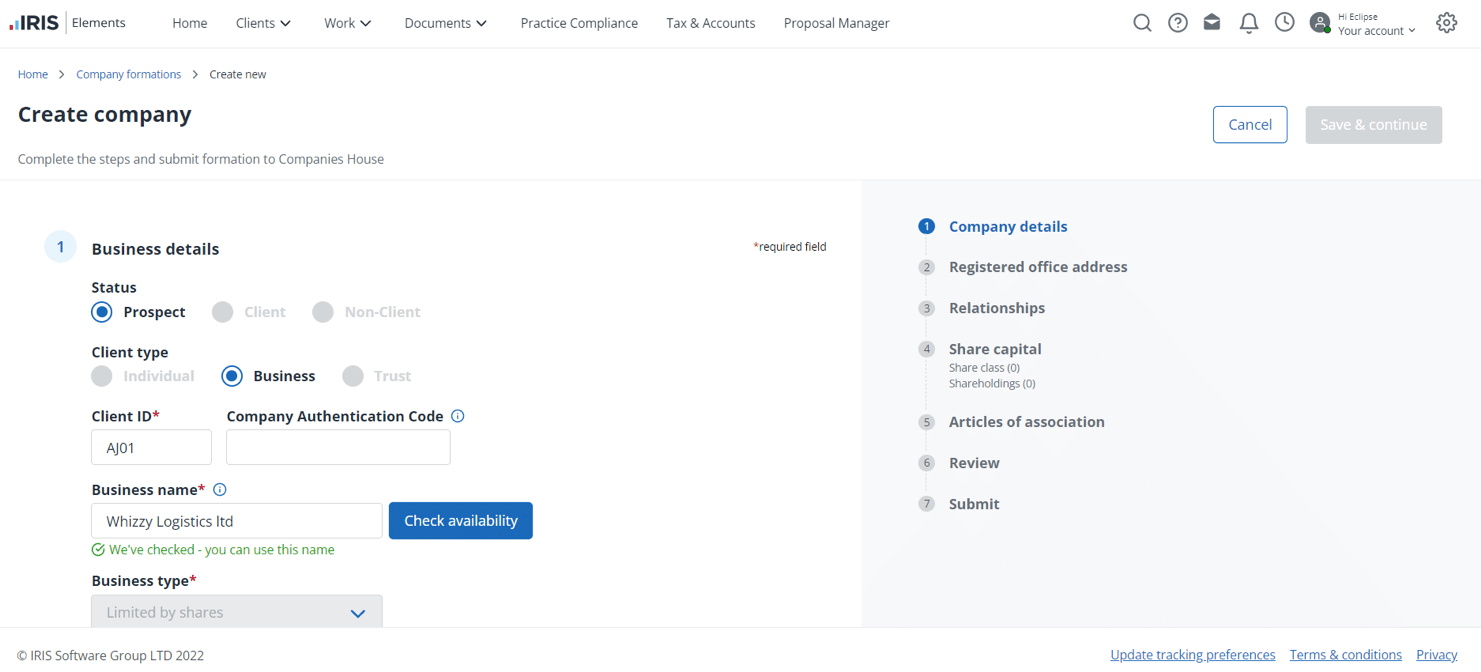 Company formations